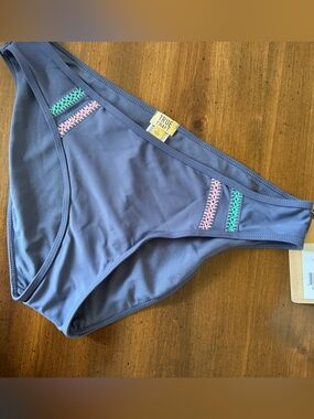 Women's Grey Bikini Bottom with Pink & Teal Stitch Accents
